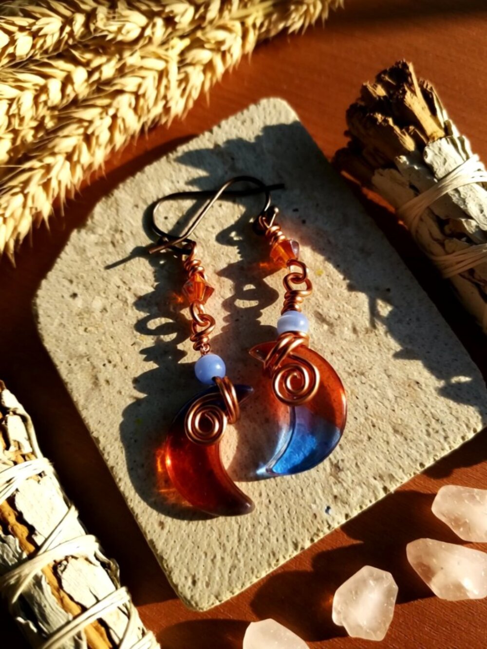 Super Cute & Lightweight! Wire Wrapped Moon Earrings! Handmade - Boho - Festival